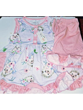 NWT SIZE 5 BABY GIRL OUTFIT PETE & LUCY HEDGEHOG HAVEN SHORTS TOP DRESS SET